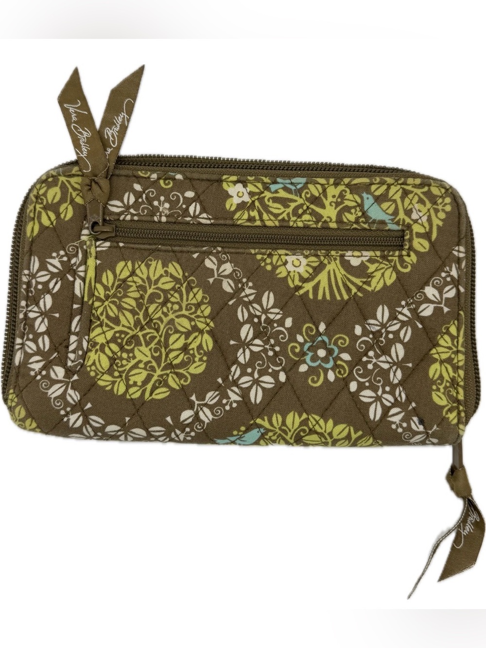Vera Bradley RETIRED Sitting In a Tree Large Quilted Zip Wallet Lime Accents